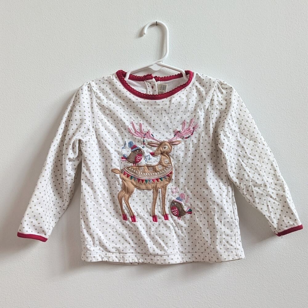 Jojo Maman Bebe T-Shirt Girls Sz 2-3Y Reindeer Polka Dot Christmas